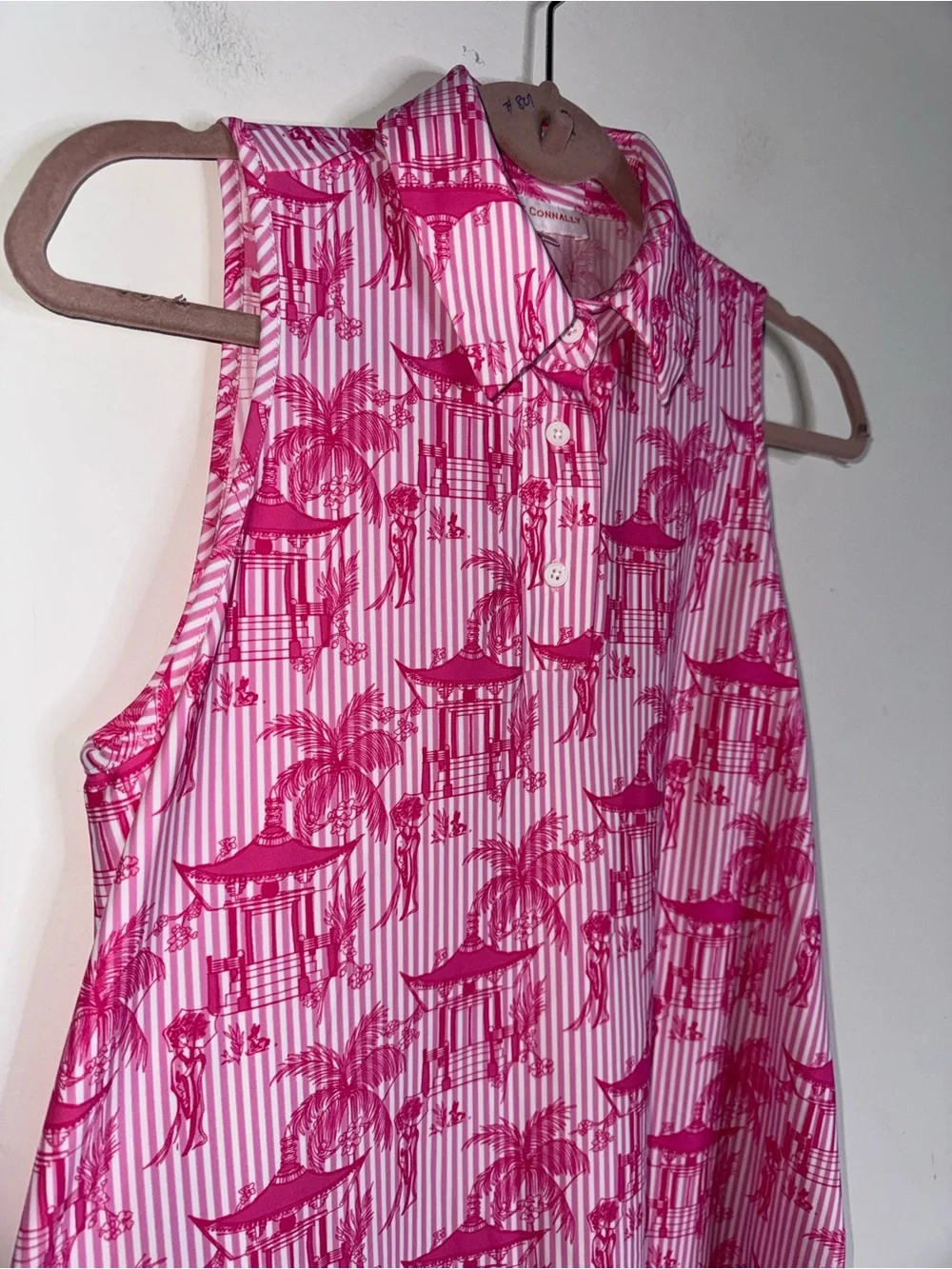 Jude Connally Pink Sleeveless Shift Dress Tropical Pagoda Print - Picture 9 of 9